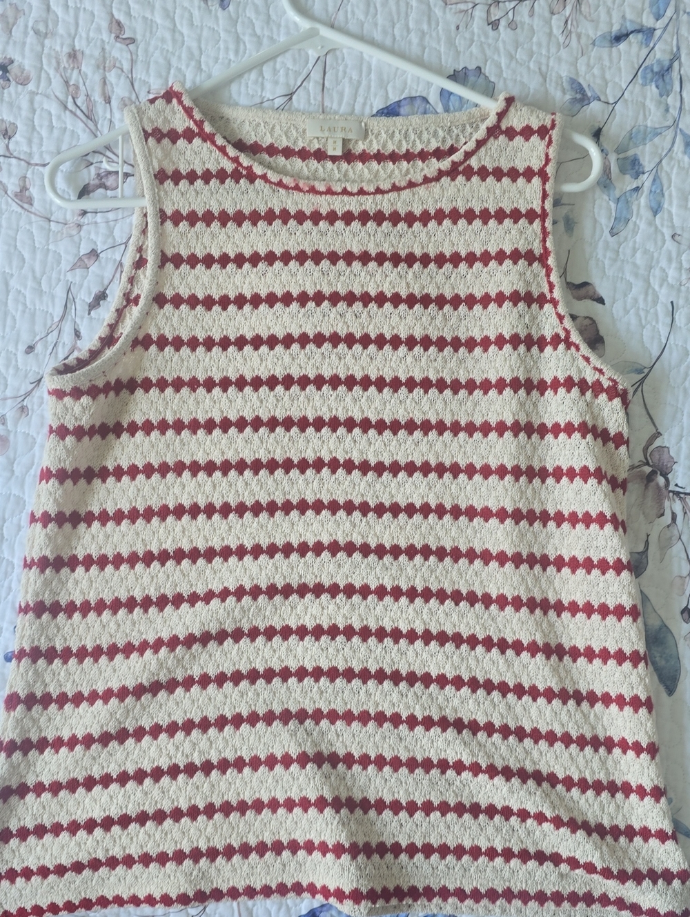 Kids Cream & Red Striped Knit Tank Top